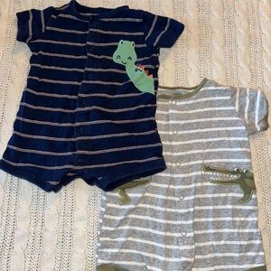 Carter's Navy and Gray Romper Set with Dinosaur and Crocodile